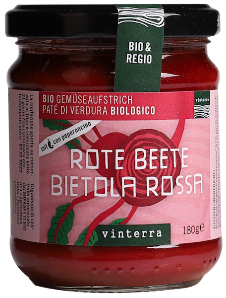 Rote Beete mit Peperoncino Aufstrich Bio - 180g - Vinterra Sozialgenossenschaft 