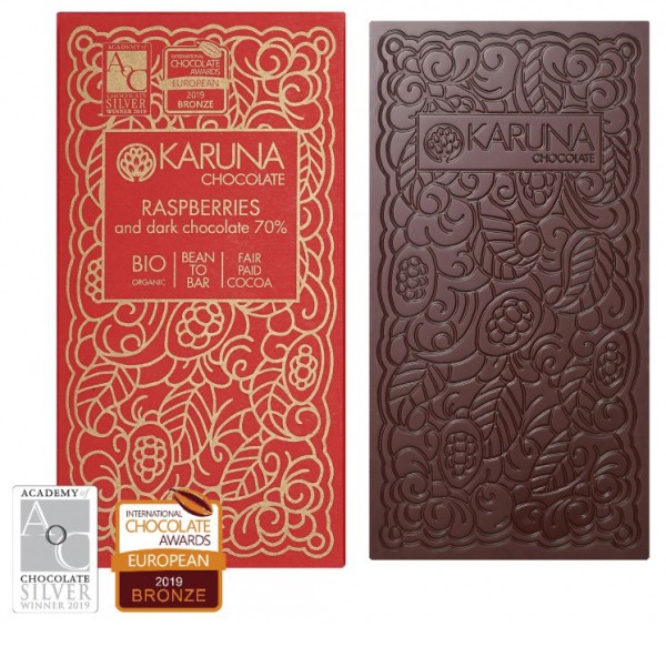 Cioccolato 70 % ai lamponi bio - 60g - Karuna