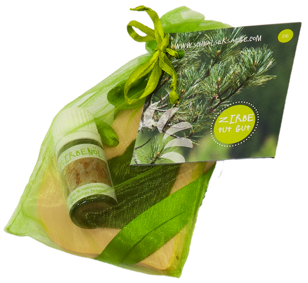 Cuore in cirmolo con inserto in feltro verde e boccetta d’olio - 1Stck. - Schnalser Säge