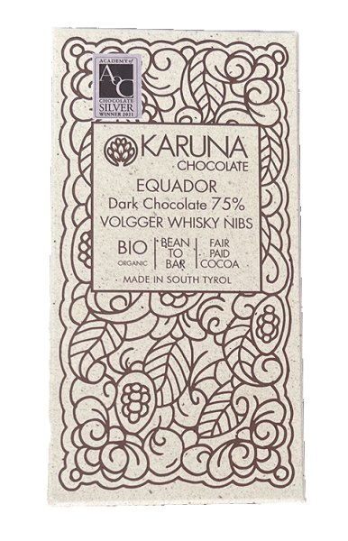Cioccolato fondente 75% "Ecuador" con whisky bio - 60g - Karuna