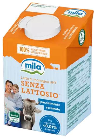 Latte senza lattosio parzialmente scremato UHT - 500ml - Mila - Bergmilch Südtirol