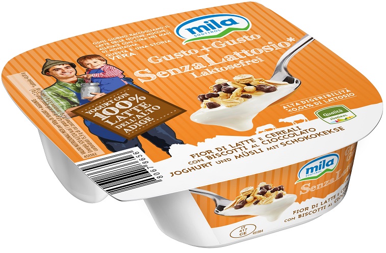 Compra Yogurt Gusto+Gusto senza lattosio con cereali e biscotti al  cioccolato Mila - Latte Montagna Alto Adige 150g I Pur Südtirol®
