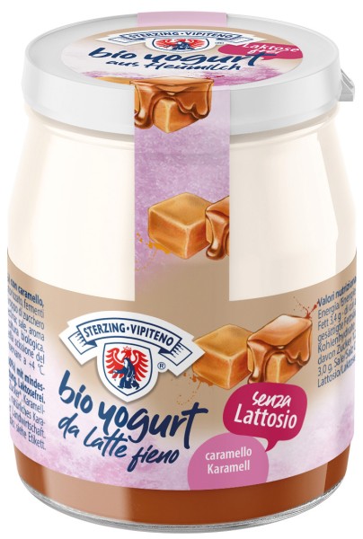 Yogurt intero di latte fieno con caramello senza lattosio - 150g - Milchhof Sterzing