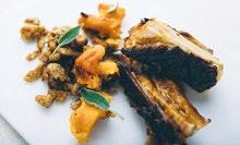 Pancetta croccante, zucca, Spätzle di grano saraceno e aceto balsamico di mele 