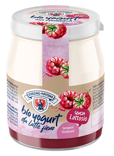 Vollmilchjoghurt aus Heumilch Laktosefrei mit Himbeeren - 150g - Milchhof Sterzing